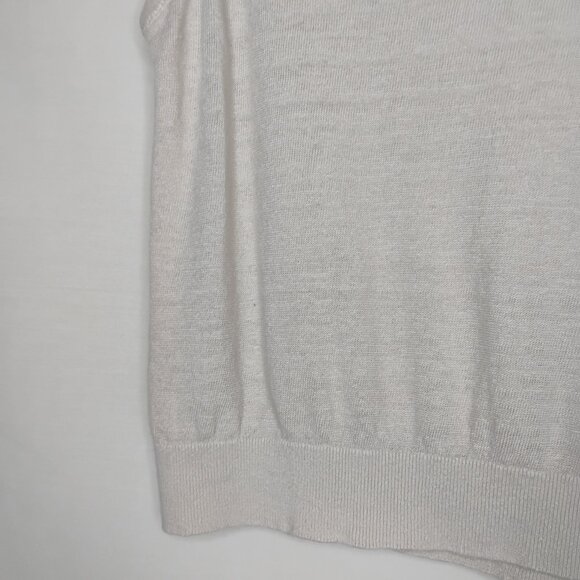 Garnet Hill Sleeveless Sweater 100% Linen V Neck Polo Collar Blousy Preppy Tan L - Picture 7 of 10